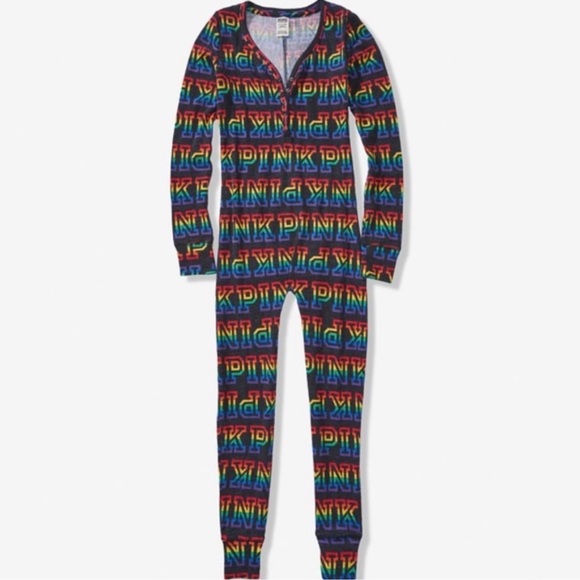 Victorias Secret Pink thermal waffle print rainbow onesie - Picture 1 of 4